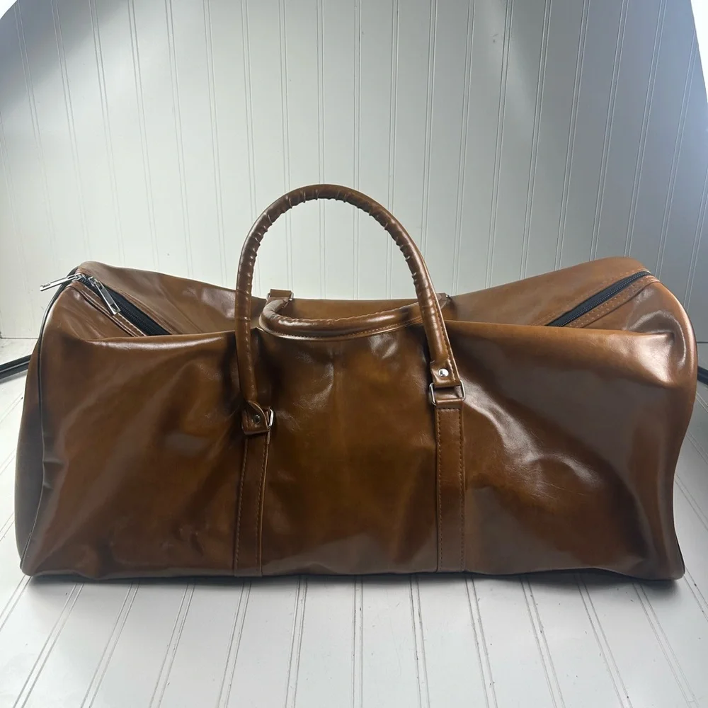 Ed Hardy Brown Leather Duffle Bag NWT Large Travel Weekender Carry On Unisex